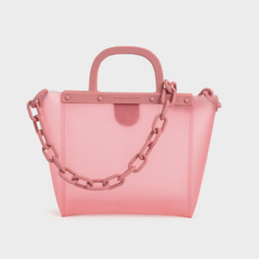 Charles and Keith Pink See-Through Medium Tote Bag - NWT